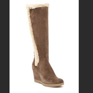 Aquatalia Curran Faux Fur Trimmed Suede Tall Wedge Boots - Like NEW!